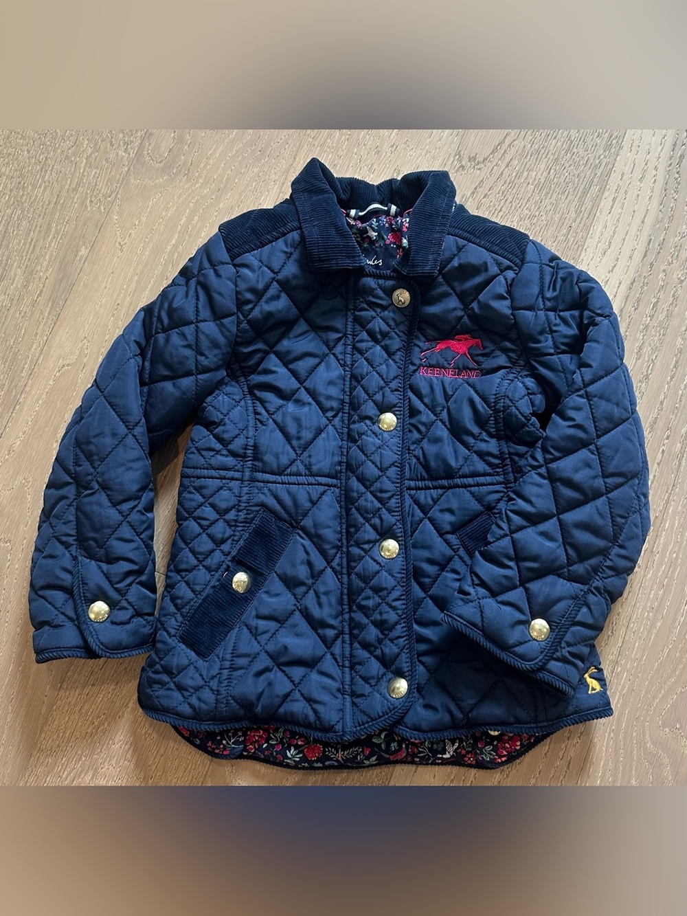 Joules Girls Quilted Keeneland Jacket 4Y Navy Floral Equestrian
